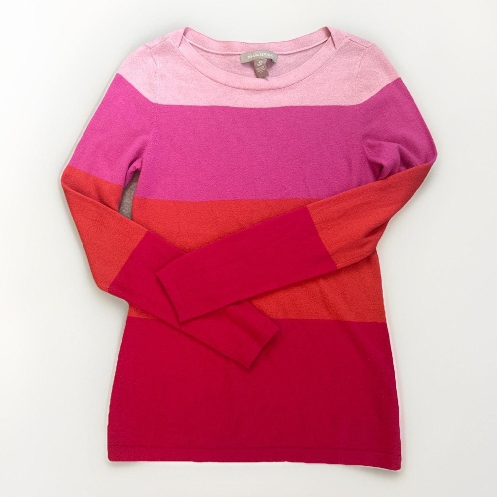 Banana Republic Womens XS Pink Red Colorblock Merino Wool Blend Sweater Knit EUC